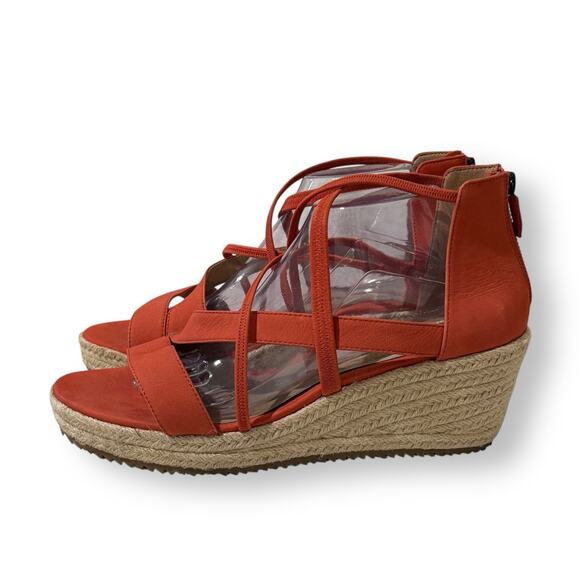 Eileen Fisher Wanda Espadrille Sandals Size 11 Wedge Strappy Leather Orange Tan - Picture 4 of 7